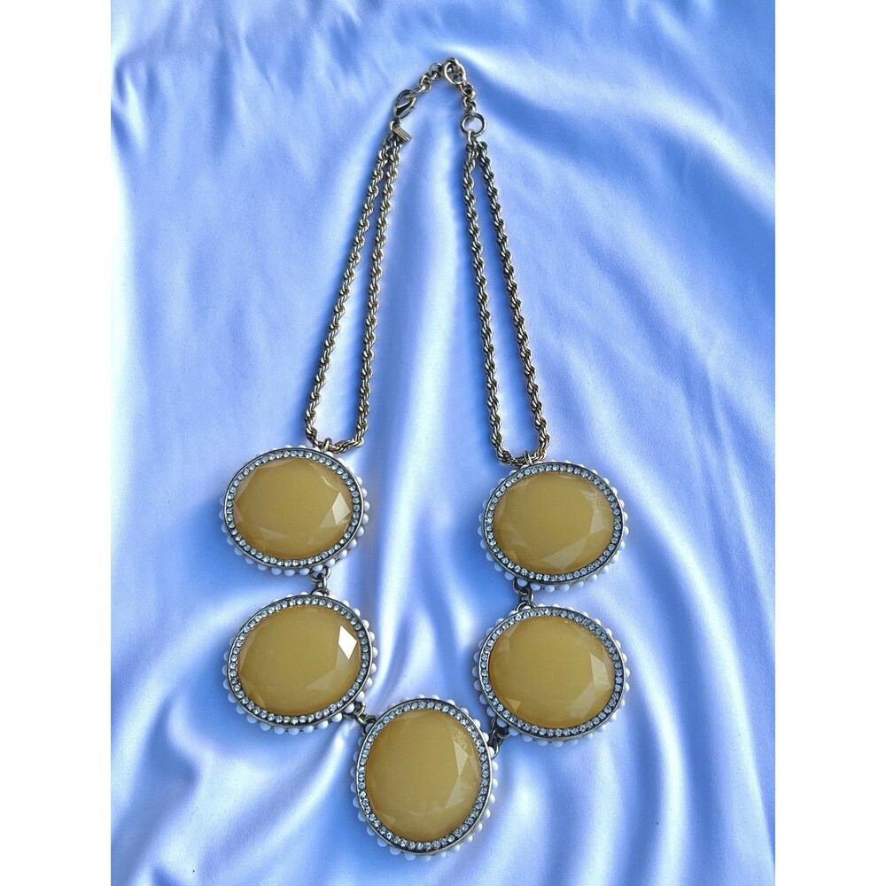 Y2K Vintage Banana Republic Amber Yellow Statement Necklace Rhinestone Stamped